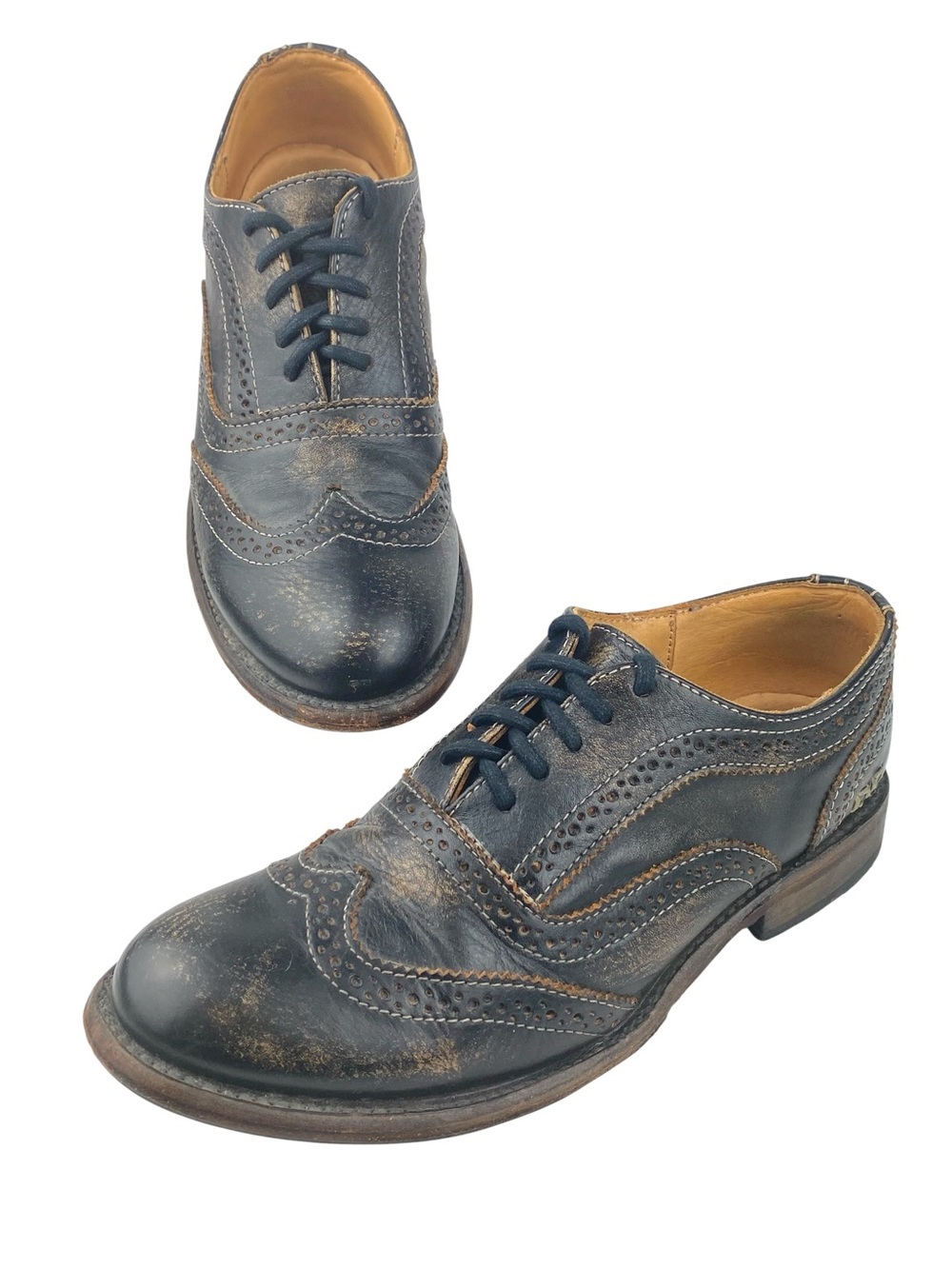 Bed Stu Cobbler Series Lita Wingtip Oxford Distressed Brown Leather Shoes Size 8